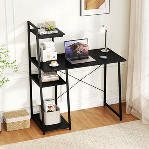 Computer Desk with Shelves and 3-Tier Storage Bookshelf-Black view 7