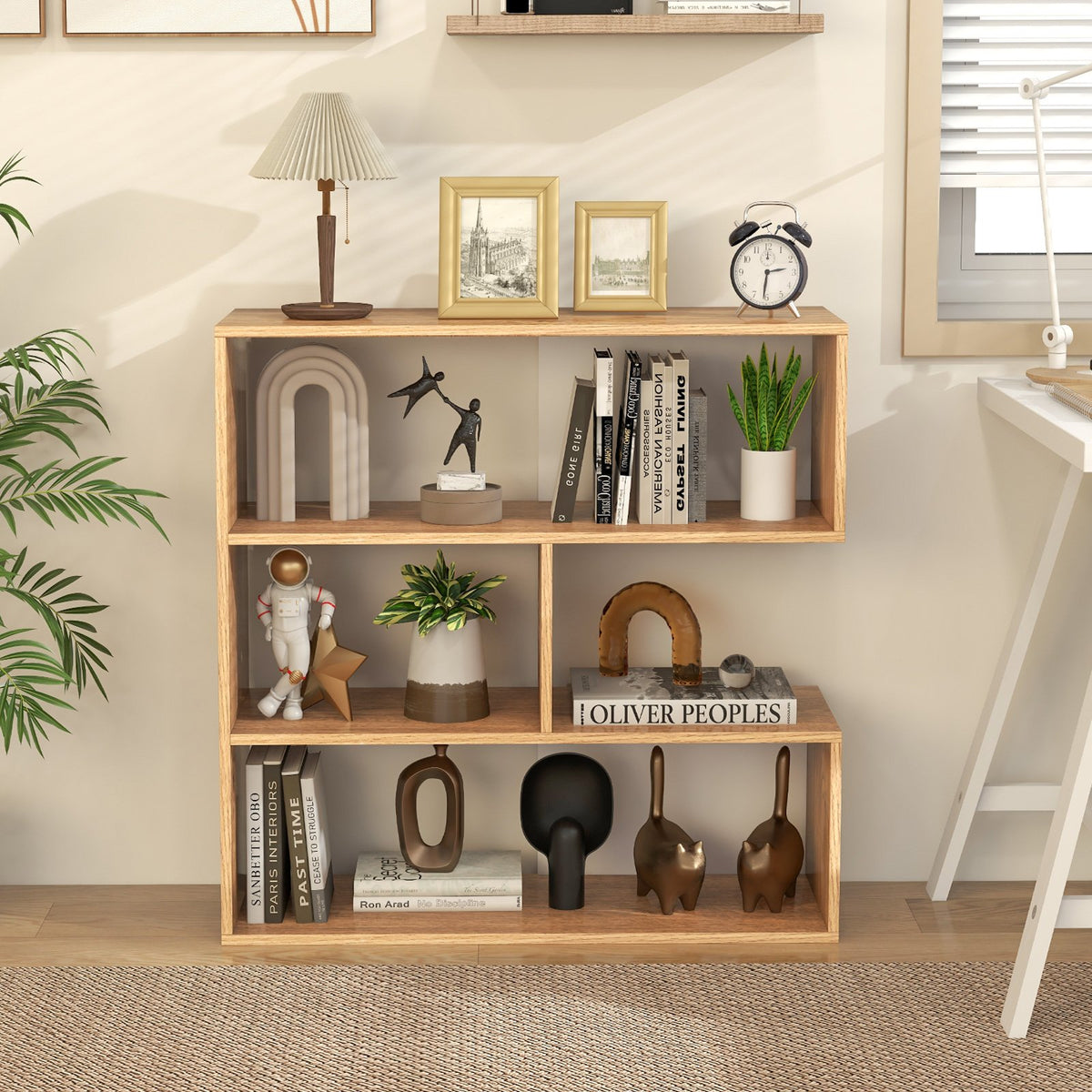 Concave Bookshelf 3-Shelf Open Bookcase with Anti-Toppling Device for Living Room Study Office view 2