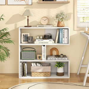 Concave Bookshelf with 3 Open Shelves & Anti-Toppling Device for Living Room-White view 2