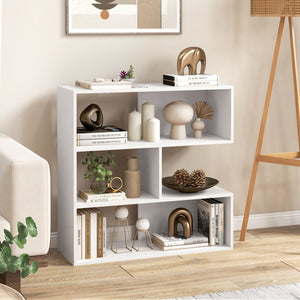 Concave Bookshelf with 3 Open Shelves & Anti-Toppling Device for Living Room-White view 3