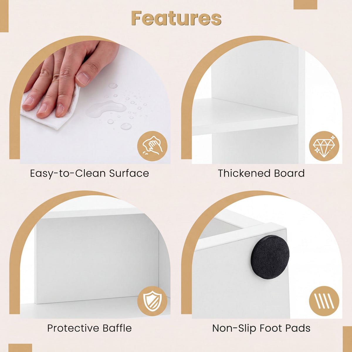Concave Bookshelf with 3 Open Shelves & Anti-Toppling Device for Living Room-White view 7