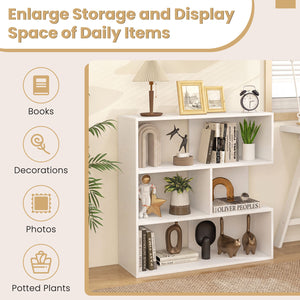 Concave Bookshelf with 3 Open Shelves & Anti-Toppling Device for Living Room-White view 8