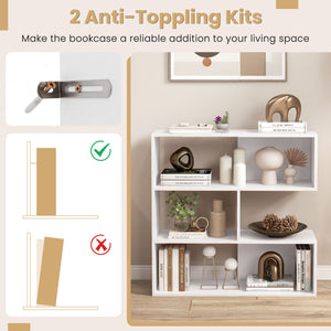 Concave Bookshelf with 3 Open Shelves & Anti-Toppling Device for Living Room-White view 9