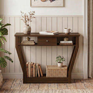 Console Hall Table with Storage Drawer and Shelf-Walnut view 3
