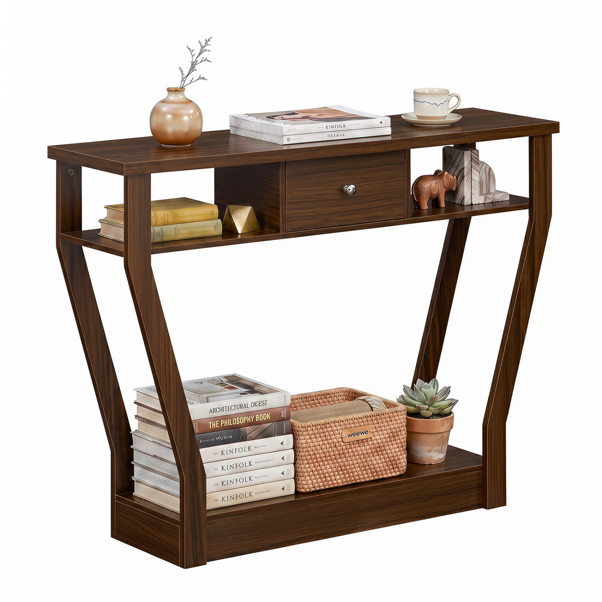 Console Hall Table with Storage Drawer and Shelf-Walnut view 4