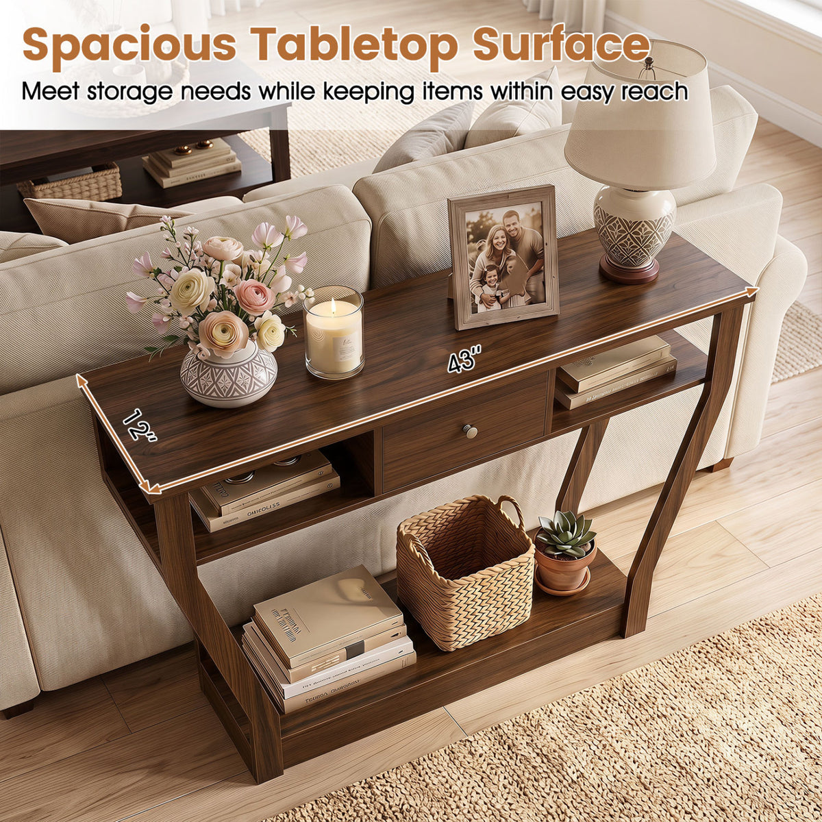 Console Hall Table with Storage Drawer and Shelf-Walnut view 7