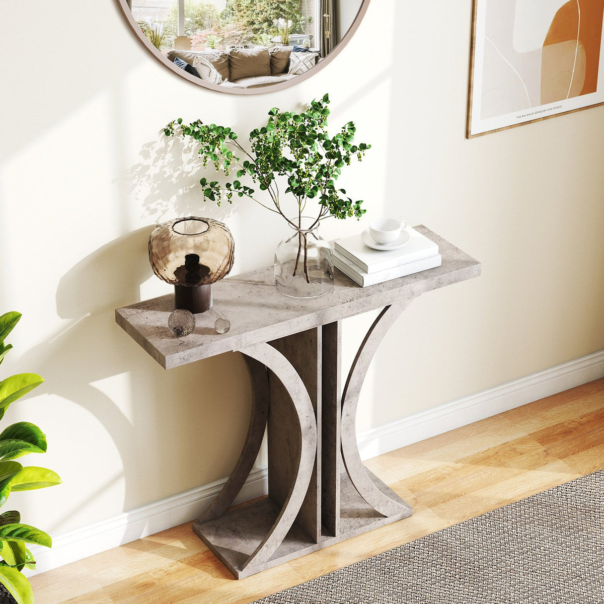 Console Table 39.5 Inch Rectangular Entryway Table with Geometric Frame-Gray view 2