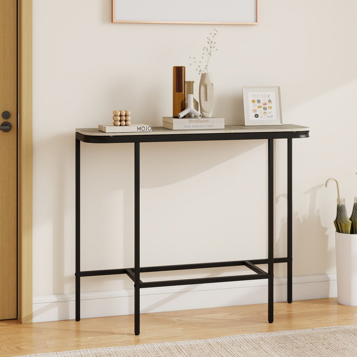 Console Table 44-Inch Entryway Table with Faux Marble Tabletop and Heavy-Duty Metal Frame-Gray view 2