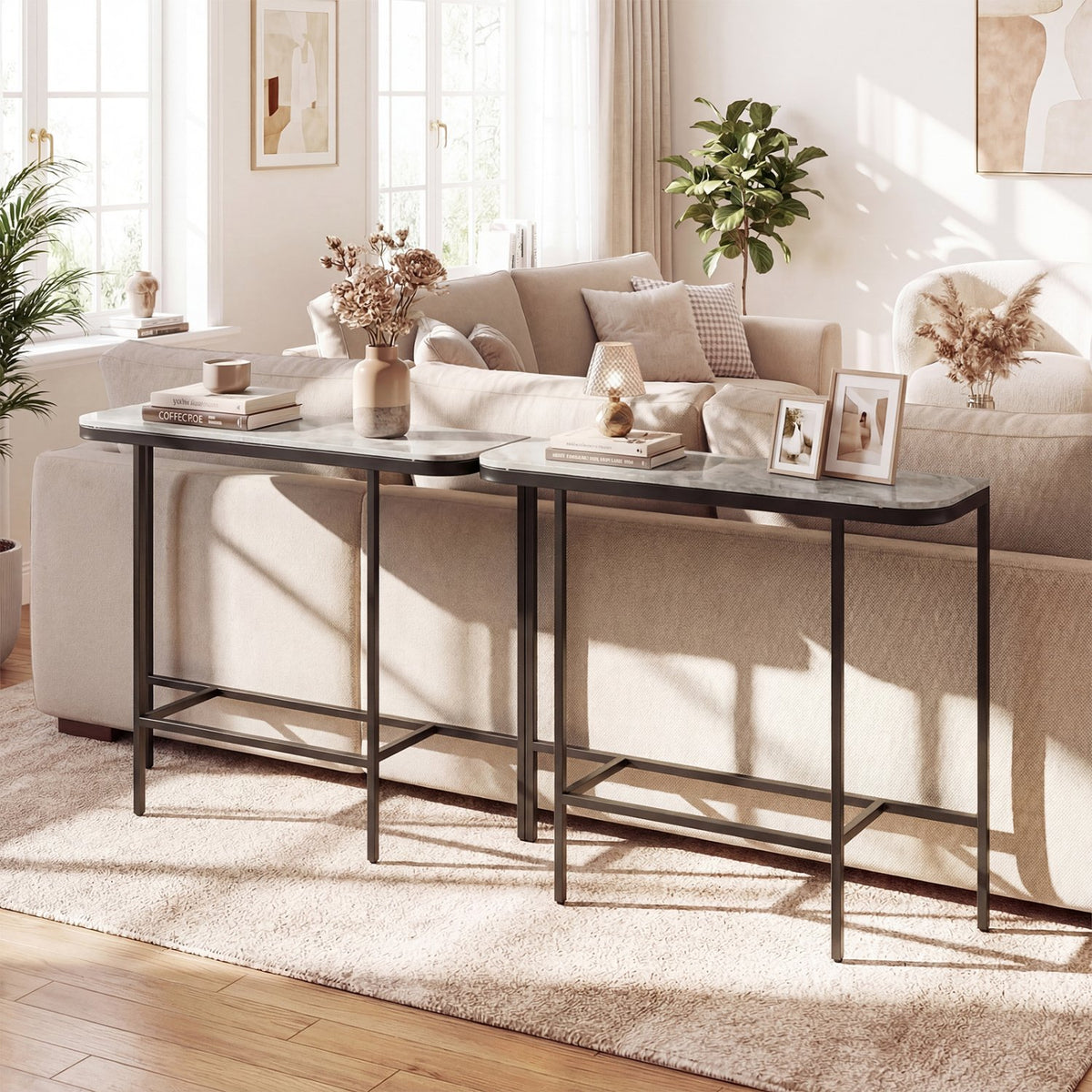 Console Table 44-Inch Entryway Table with Faux Marble Tabletop and Heavy-Duty Metal Frame-Gray view 3