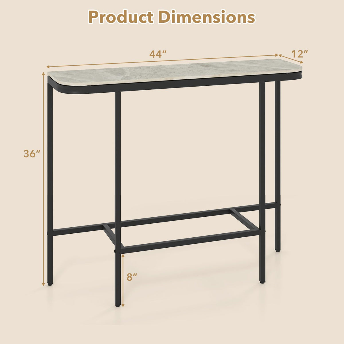 Console Table 44-Inch Entryway Table with Faux Marble Tabletop and Heavy-Duty Metal Frame-Gray view 5