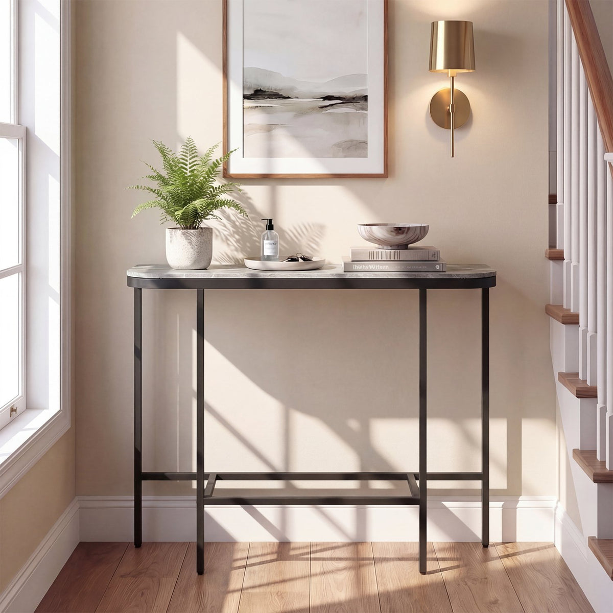 Console Table 44-Inch Entryway Table with Faux Marble Tabletop and Heavy-Duty Metal Frame-Gray view 7