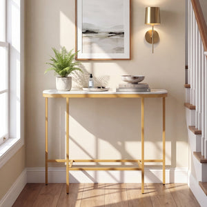 Console Table 44-Inch Entryway Table with Faux Marble Tabletop and Heavy-Duty Metal Frame-White view 3