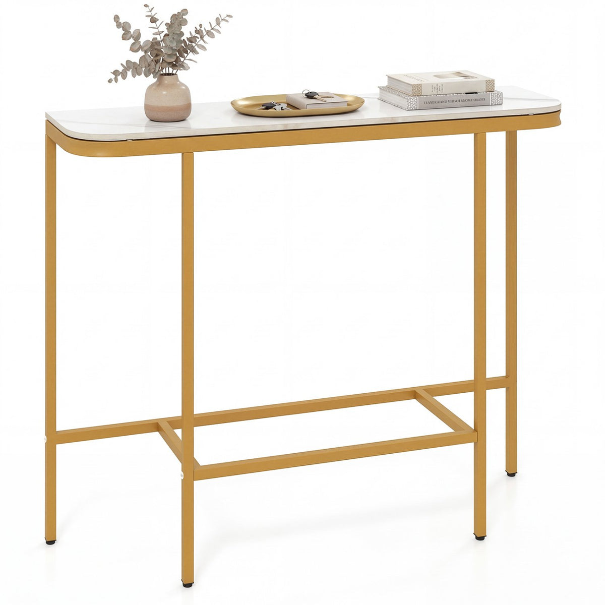 Console Table 44-Inch Entryway Table with Faux Marble Tabletop and Heavy-Duty Metal Frame-White view 4