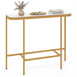 Console Table 44-Inch Entryway Table with Faux Marble Tabletop and Heavy-Duty Metal Frame-White view 4