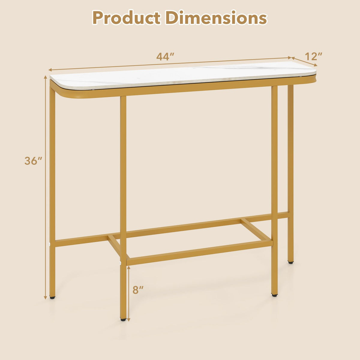 Console Table 44-Inch Entryway Table with Faux Marble Tabletop and Heavy-Duty Metal Frame-White view 5