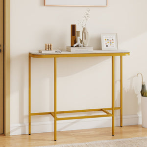 Console Table 44-Inch Entryway Table with Faux Marble Tabletop and Heavy-Duty Metal Frame-White view 6