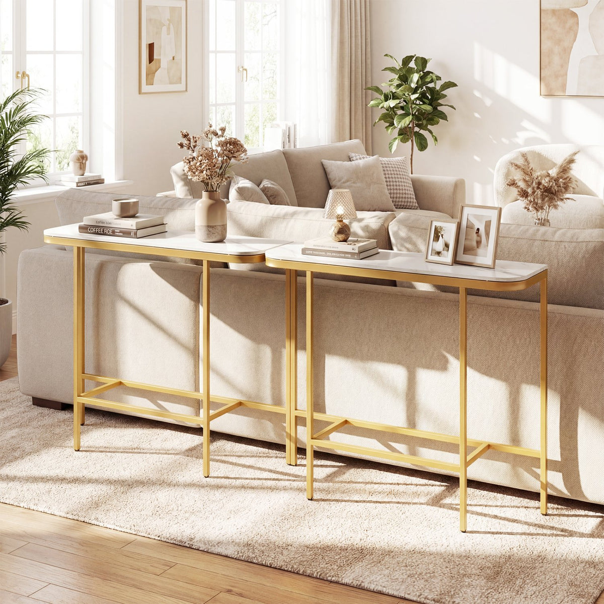 Console Table 44-Inch Entryway Table with Faux Marble Tabletop and Heavy-Duty Metal Frame-White view 7