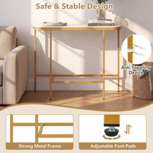 Console Table 44-Inch Entryway Table with Faux Marble Tabletop and Heavy-Duty Metal Frame-White view 9