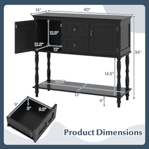 Console Table with 2 Drawers and 2 Door Cabinets and Bottom Storage Shelf-Black view 5