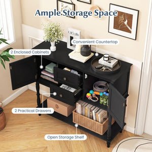 Console Table with 2 Drawers and 2 Door Cabinets and Bottom Storage Shelf-Black view 7