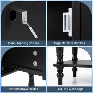 Console Table with 2 Drawers and 2 Door Cabinets and Bottom Storage Shelf-Black view 9