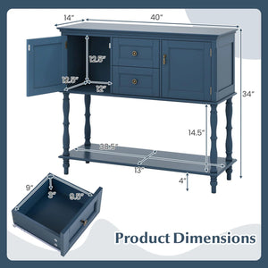 Console Table with 2 Drawers and 2 Door Cabinets and Bottom Storage Shelf-Blue view 5