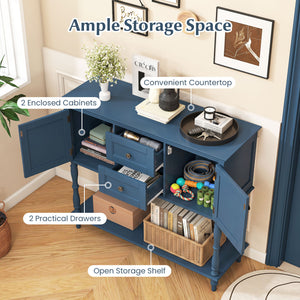 Console Table with 2 Drawers and 2 Door Cabinets and Bottom Storage Shelf-Blue view 7
