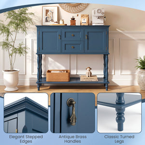 Console Table with 2 Drawers and 2 Door Cabinets and Bottom Storage Shelf-Blue view 8