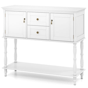 Console Table with 2 Drawers and 2 Door Cabinets and Bottom Storage Shelf-White