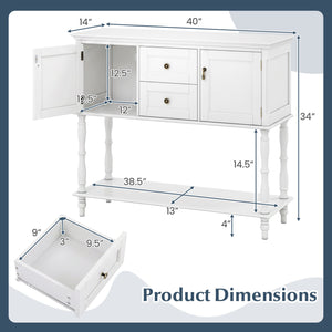 Console Table with 2 Drawers and 2 Door Cabinets and Bottom Storage Shelf-White view 5