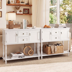 Console Table with 2 Drawers and 2 Door Cabinets and Bottom Storage Shelf-White view 6