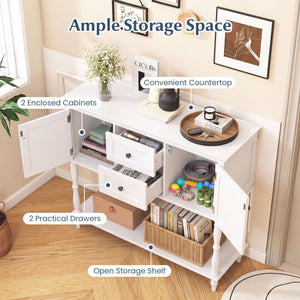 Console Table with 2 Drawers and 2 Door Cabinets and Bottom Storage Shelf-White view 7