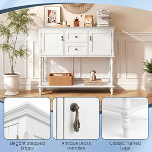 Console Table with 2 Drawers and 2 Door Cabinets and Bottom Storage Shelf-White view 8