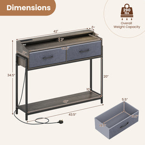 Console Table with Charging Station 110 cm Narrow Entryway Table with 2 Drawers and Shelves-Gray view 5