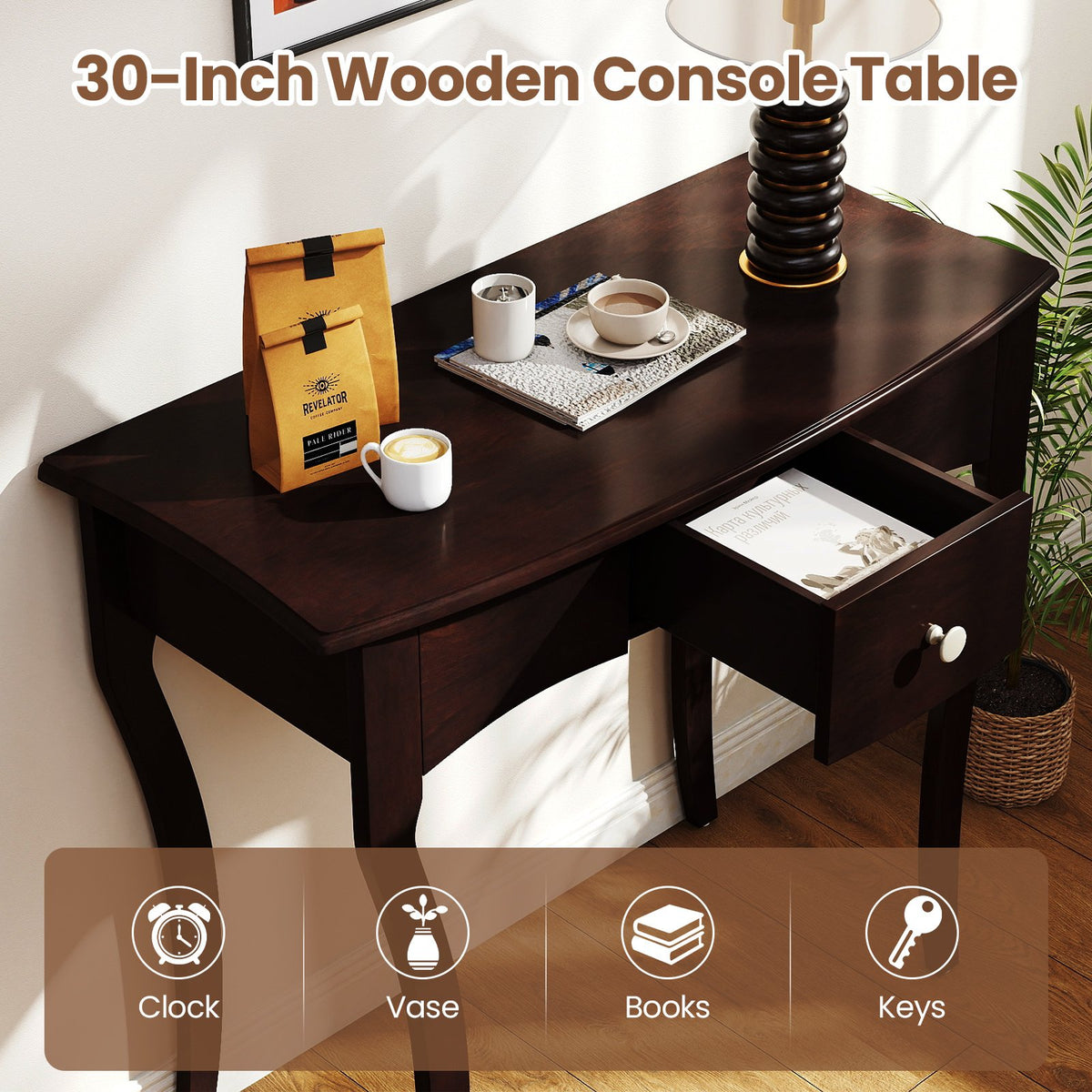 Console Table with Drawer and Solid Wood Frame-Espresso view 8