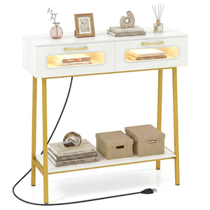 Console Table with LED Lights and Open Shelf for Hallway Entrance-White view 4