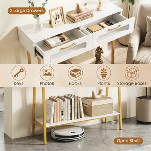 Console Table with LED Lights and Open Shelf for Hallway Entrance-White view 8