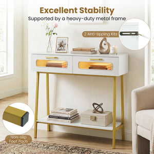 Console Table with LED Lights and Open Shelf for Hallway Entrance-White view 9