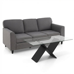 Contemporary Living Room Furniture Suite: Modern 3-Seat Teddy Velvet Sofa + 47-Inch Glass Coffee Table