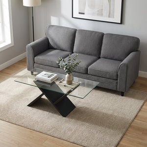 Contemporary Living Room Furniture Suite: Modern 3-Seat Teddy Velvet Sofa + 47-Inch Glass Coffee Table view 3