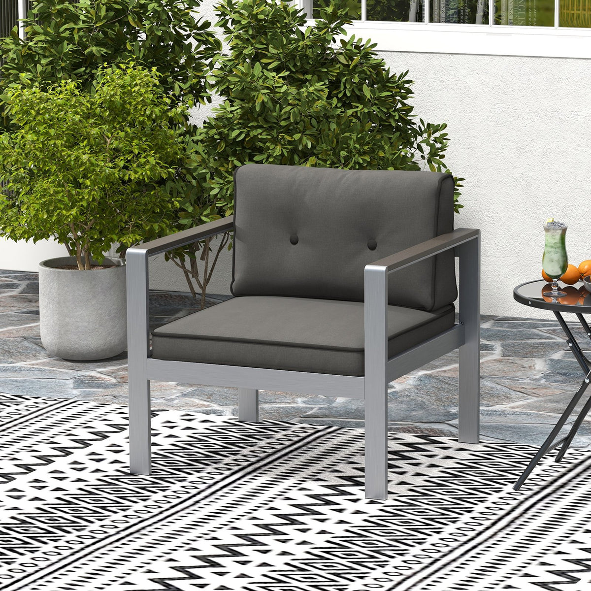 Contemporary Sofa Chair with WPC Armrests and Back Cushions-Gray view 3