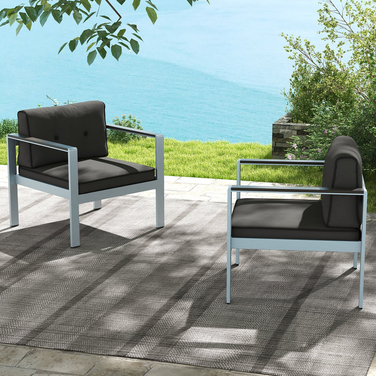 Contemporary Sofa Chair with WPC Armrests and Back Cushions-Gray view 5