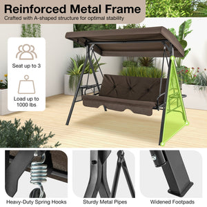 Convertible 3-Seat Patio Porch Swing Chair to Flat Bed with Adjustable Canopy-Brown view 6