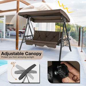 Convertible 3-Seat Patio Porch Swing Chair to Flat Bed with Adjustable Canopy-Brown view 7