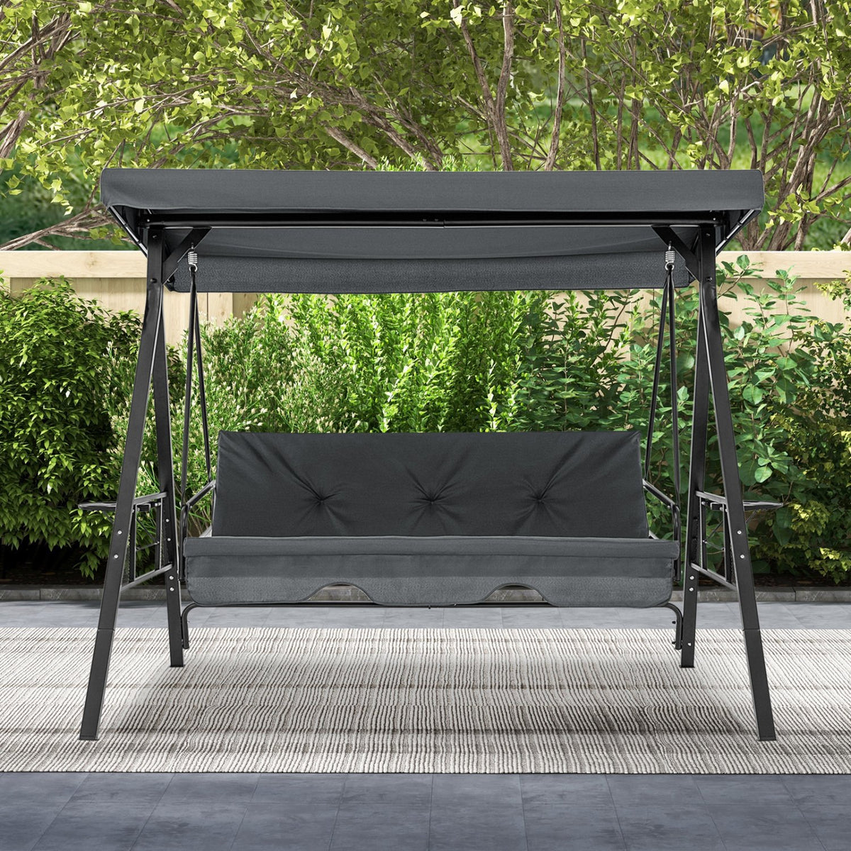 Convertible 3-Seat Patio Porch Swing Chair to Flat Bed with Adjustable Canopy-Gray view 5
