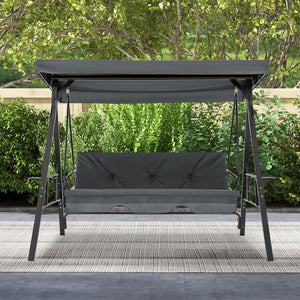 Convertible 3-Seat Patio Porch Swing Chair to Flat Bed with Adjustable Canopy-Gray view 5