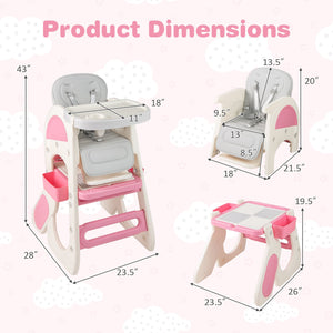 Convertible Baby High Chair with Double-layer Tray and Adjustable Backrest-Pink view 4