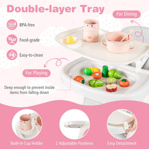 Convertible Baby High Chair with Double-layer Tray and Adjustable Backrest-Pink view 7