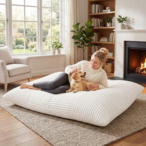 Convertible Bean Bag Floor Sofa with Machine-washable Corduroy Cover-Beige view 3