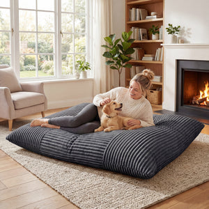 Convertible Bean Bag Floor Sofa with Machine-washable Corduroy Cover-Dark Gray view 2